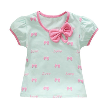 Baby Girl Short Sleeve Bow Printed Pattern T-Shirt